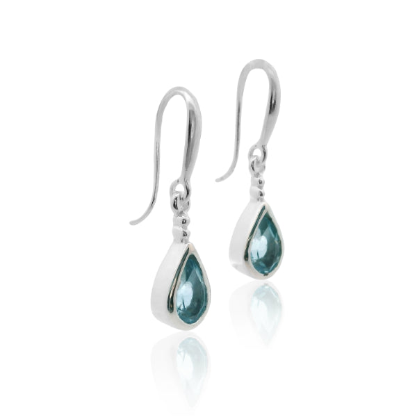 Blue topaz teardrop earrings in sterling silver