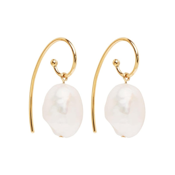 Najo - Seabell baroque pearl earrings on gold plated silver curl hooks