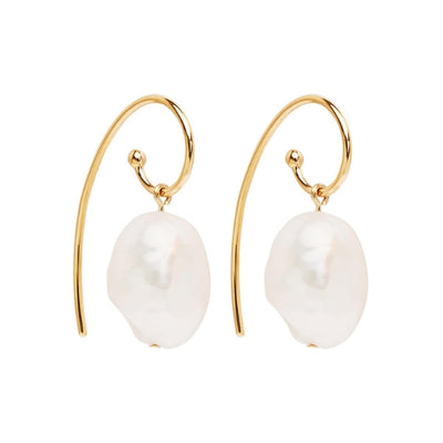 Najo - Seabell baroque pearl earrings on gold plated silver curl hooks