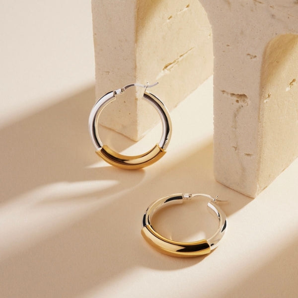 Najo - Amalfi two tone tube hoop earrings in sterling silver and gold plating