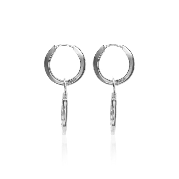 Huggie earring with sapphire set drop in sterling silver