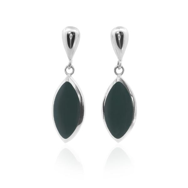 Oblong onyx drop earrings on stud fitting in sterling silver