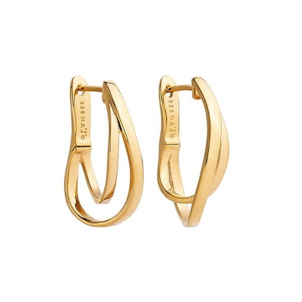 Najo - Fountain overlapping double wire hoop earrings in gold plated sterling silver