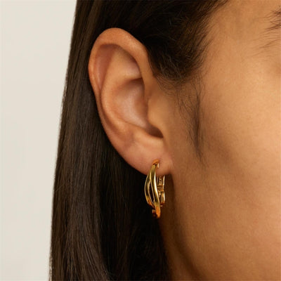 Najo - Fountain overlapping double wire hoop earrings in gold plated sterling silver