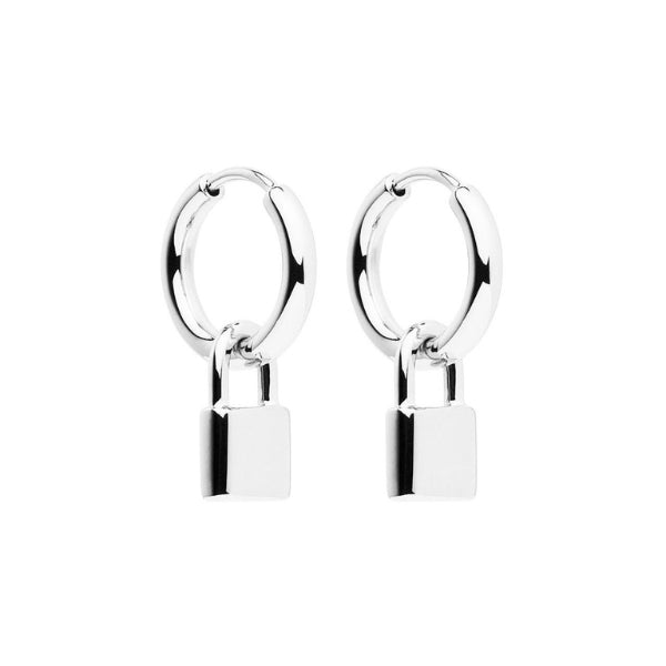 Najo - Love lock huggie earrings with padlock charm in sterling silver