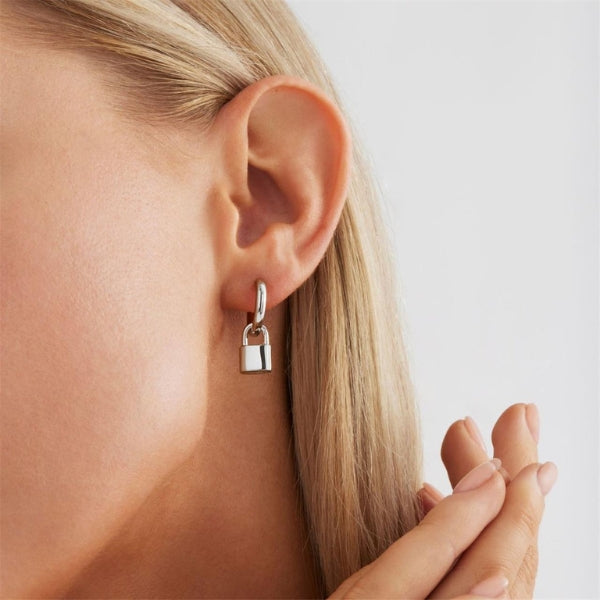 Najo - Love lock huggie earrings with padlock charm in sterling silver