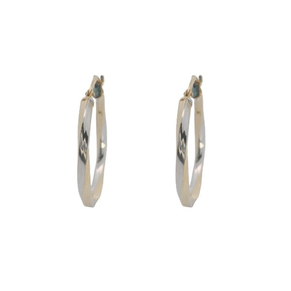 Twisted hoops with rhodium plating in bonded 9ct yellow gold and sterling silver - 25mm