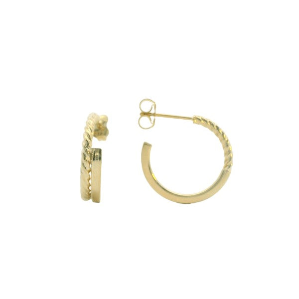 Double twisted hoop earrings in bonded 9ct yellow gold and sterling silver - 19mm