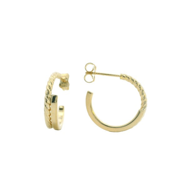 Double twisted hoop earrings in bonded 9ct yellow gold and sterling silver - 19mm