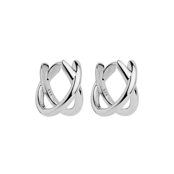 Najo - Silver cross over huggie earrings