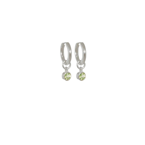 Silver August Birthstone Huggie earrings from Evolve - Peridot