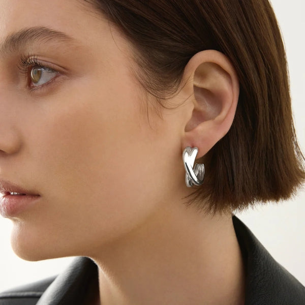 Silver overlapping hoop earrings from Najo