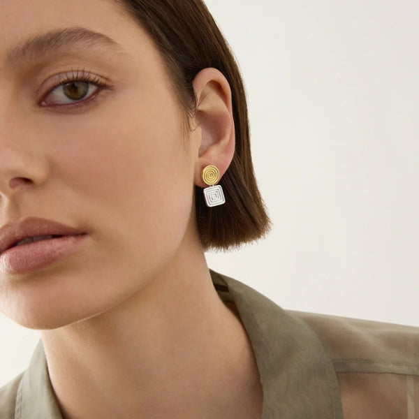 Two tone spiral and square drop stud earrings form Najo