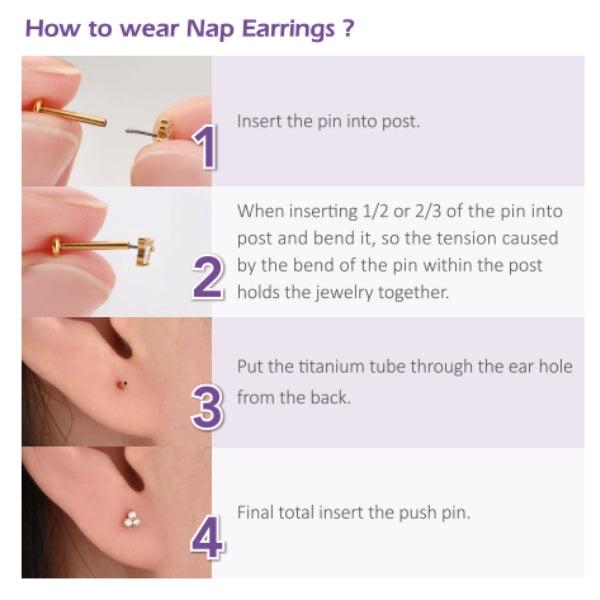 Single triangle helix flatback earring with cubic zirconia in gold plated silver