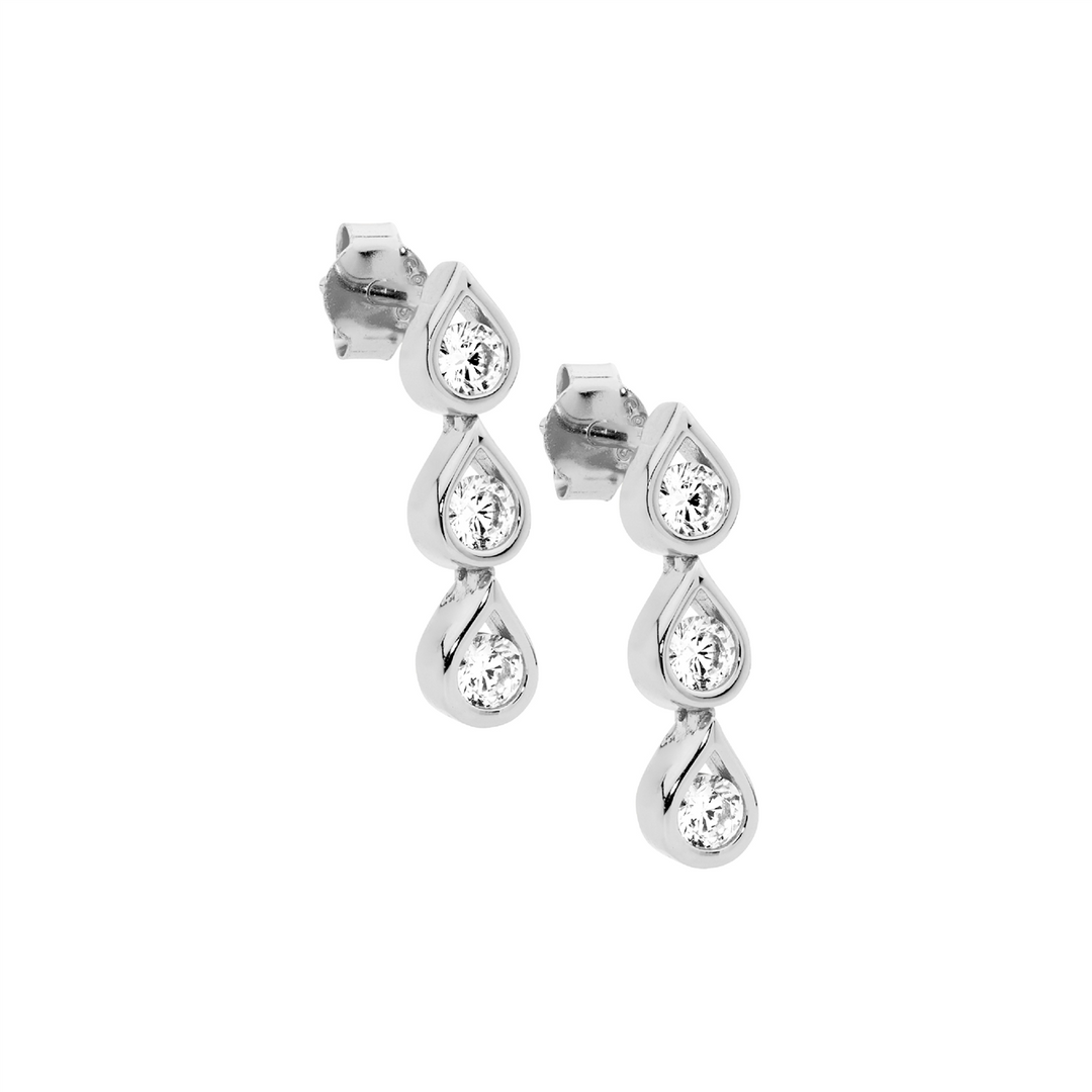 Ellani stud earrings with cz set drops in sterling silver