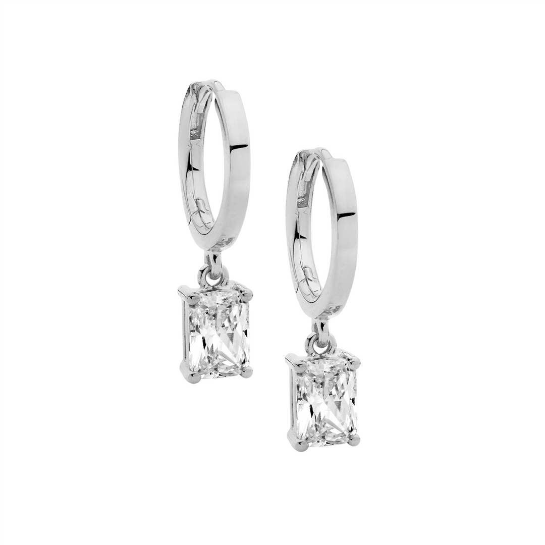 Ellani huggie hoop earrings with cz drops in sterling silver