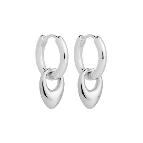 Najo - Petal huggie earring with teardrop charm in sterling silver