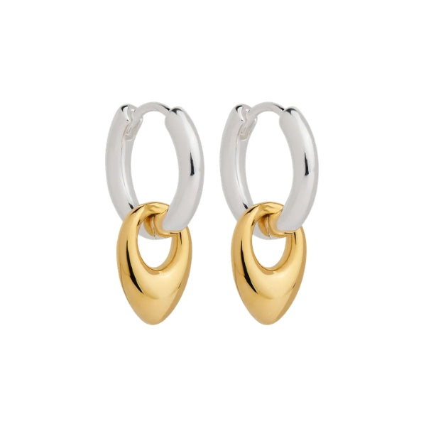Najo - Petal huggie earrings in sterling silver with gold plated teardrop charm