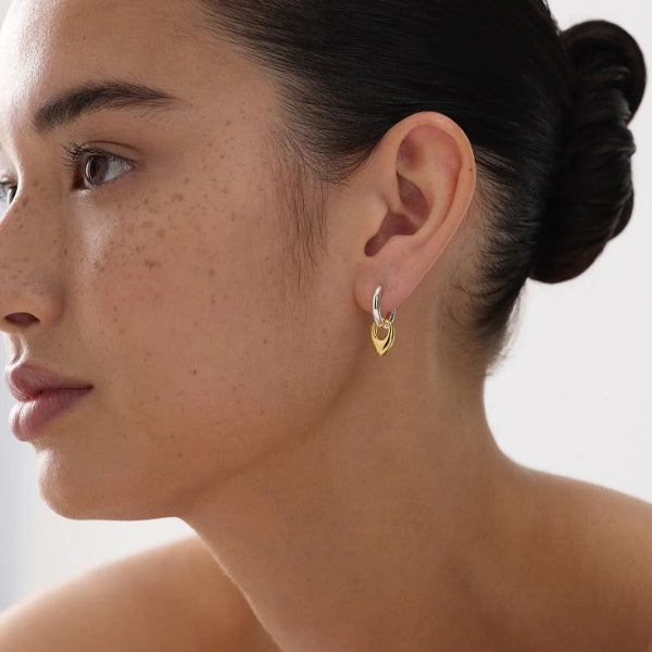 Najo - Petal huggie earrings in sterling silver with gold plated teardrop charm