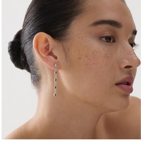 Najo - Summer veil stud earrings with fixed squares in sterling silver