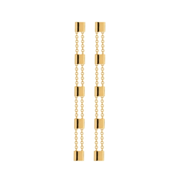 Najo - Summer veil stud drop earrings with fixed squares in gold plated sterling silver