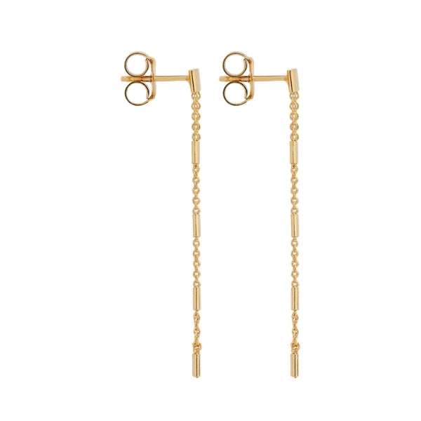 Najo - Summer veil stud drop earrings with fixed squares in gold plated sterling silver