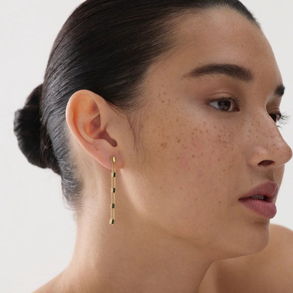 Najo - Summer veil stud drop earrings with fixed squares in gold plated sterling silver
