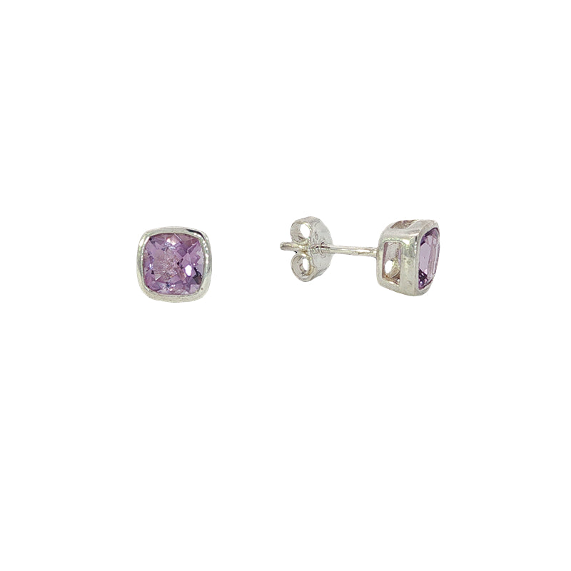 Amethyst rubover stud earrings in sterling silver