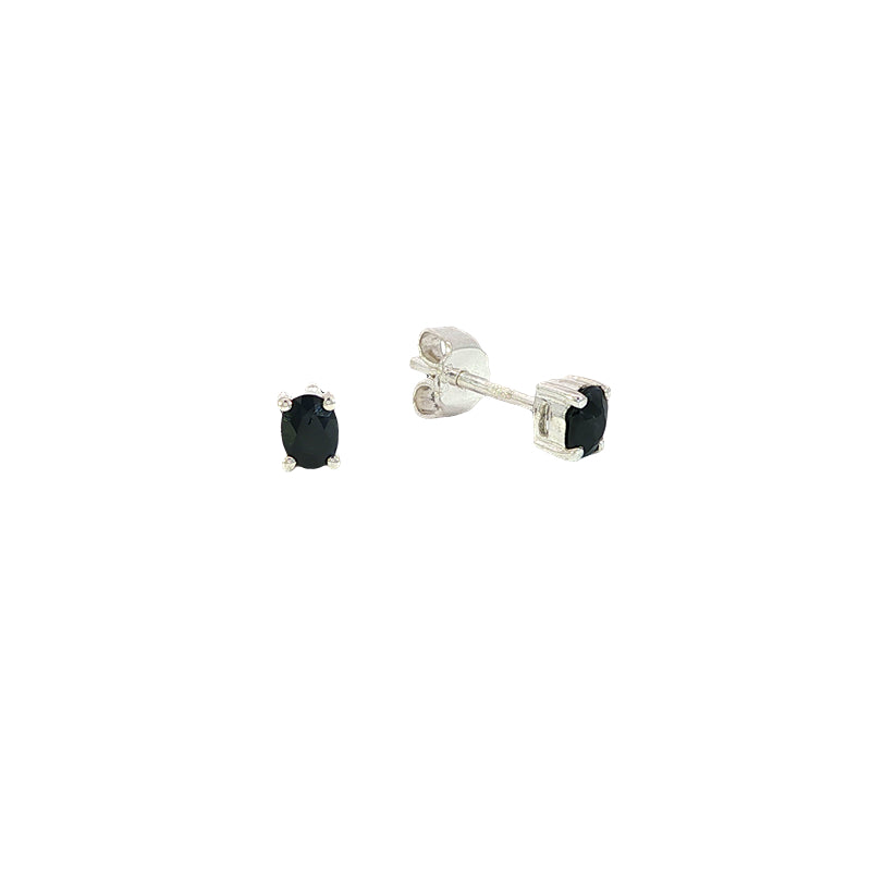 Oval dark sapphire stud earrings in sterling silver