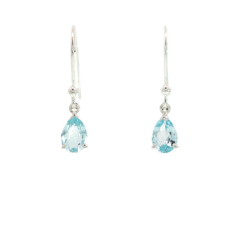 Pear cut bliue topaz hook earrings in sterling silver