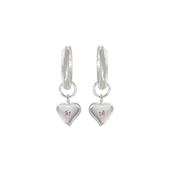 Hopeful heart drops on huggie hoops in silver from Evolve