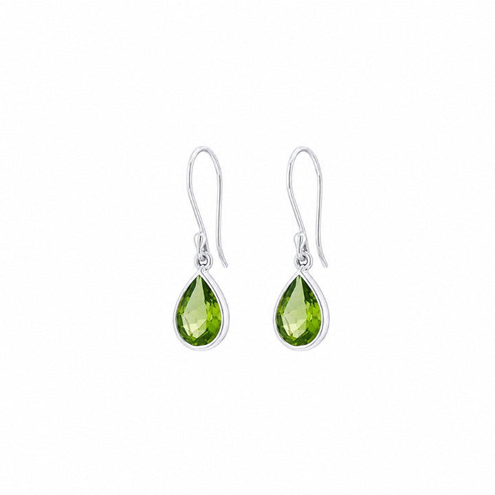 Peridot teardrop hook earrings in sterling silver