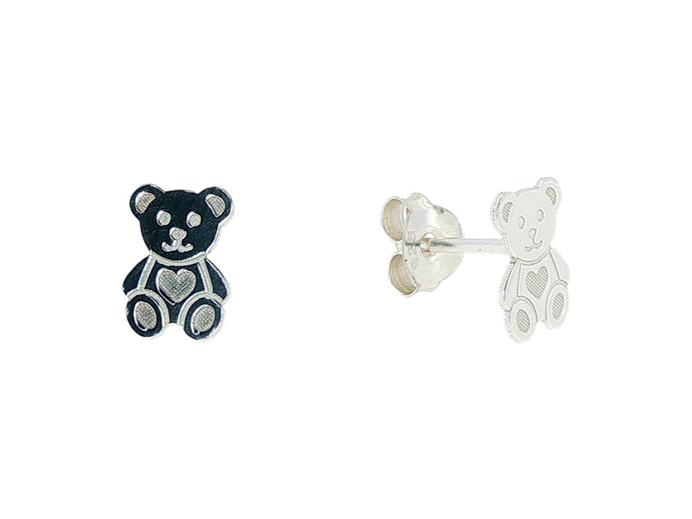 Teddy bear stud earrings in sterling silver