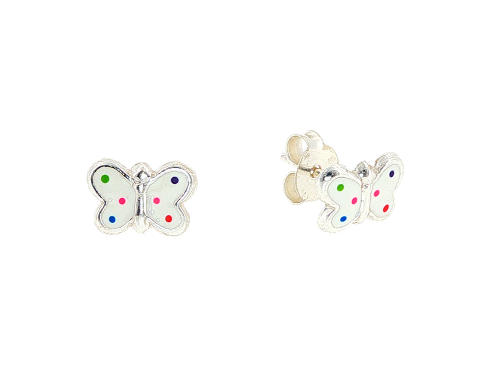 Polka dot butterfly stud earrings in sterling silver and enamel