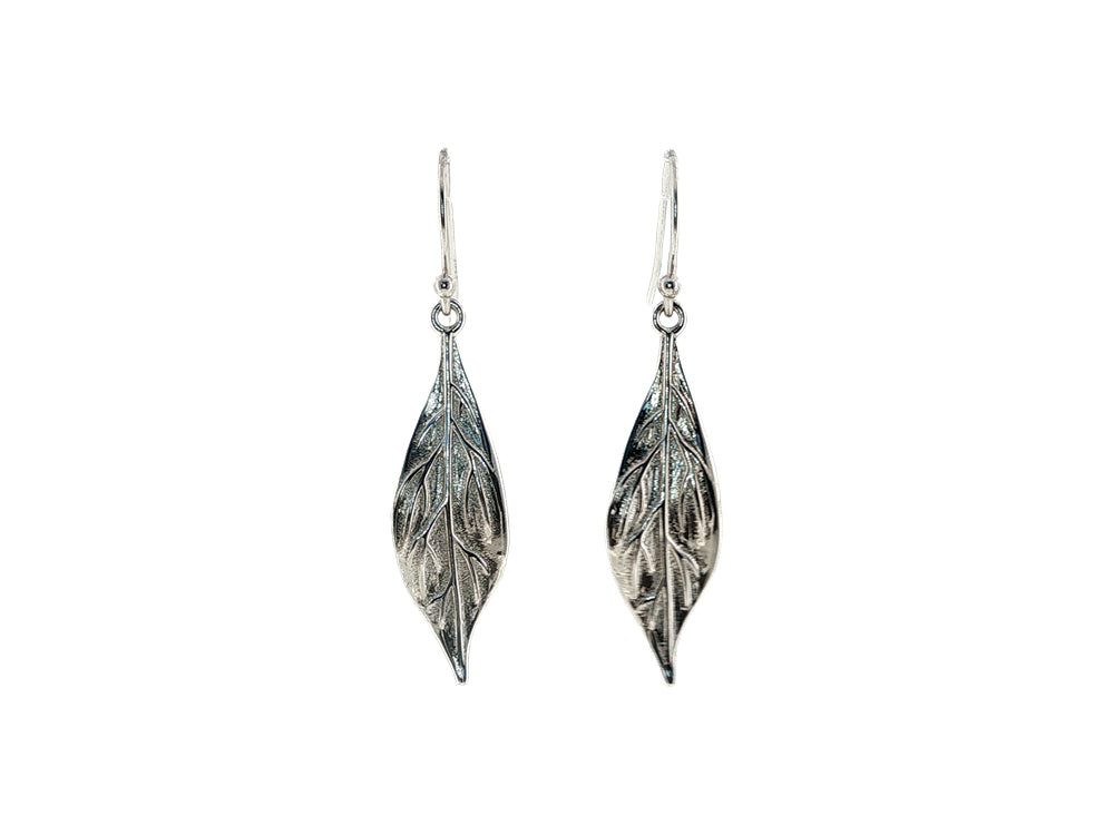 NZ pohutakawa leaf drop earrings in sterlling silver