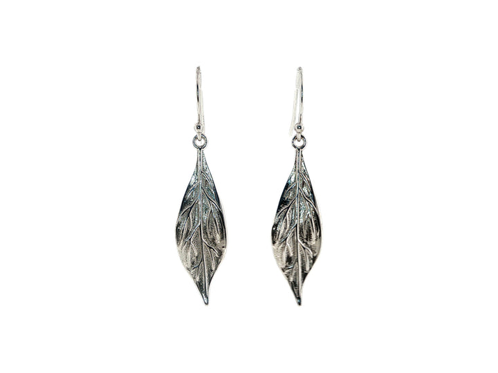 NZ pohutakawa leaf drop earrings in sterlling silver
