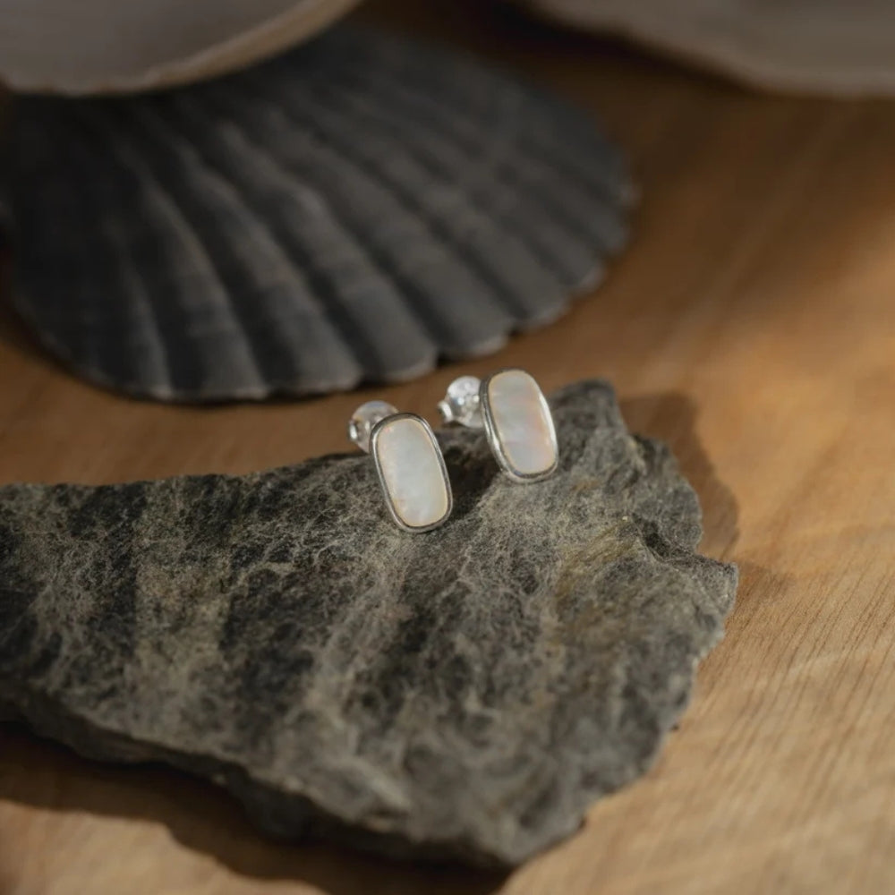 Silver coastal pearl stud earrings by evolve