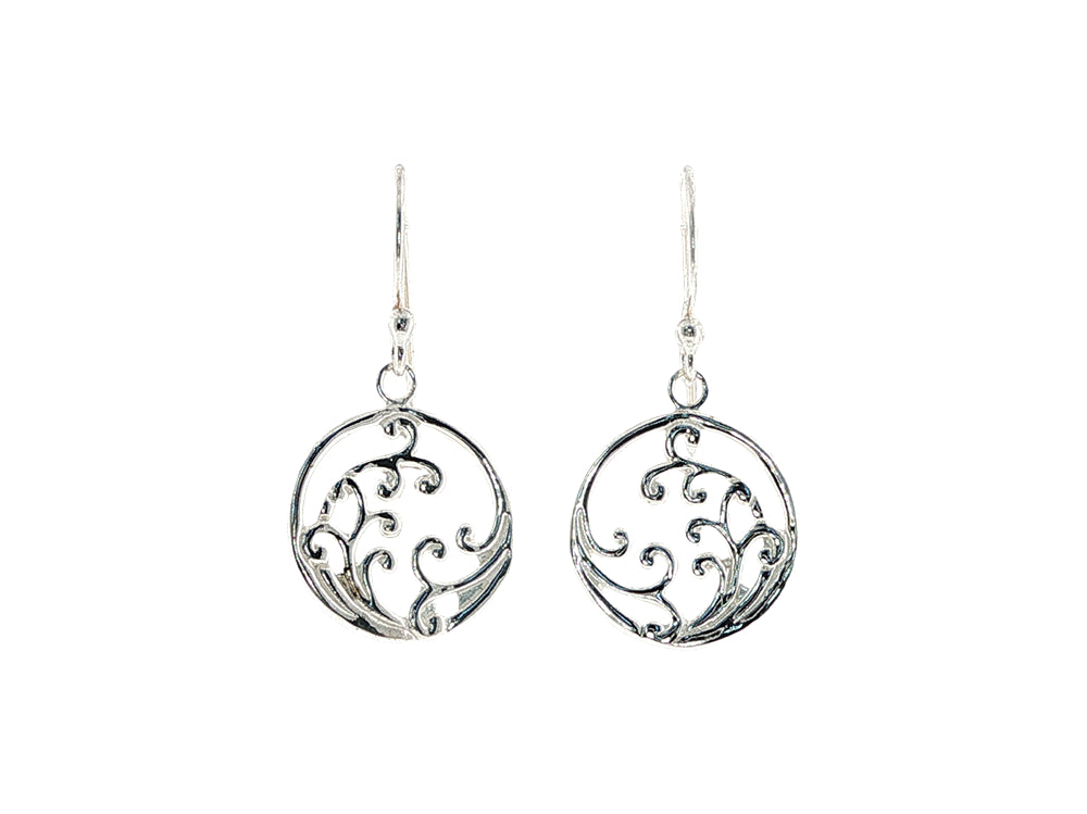 Koru pattern circle hook earrings in sterling silver