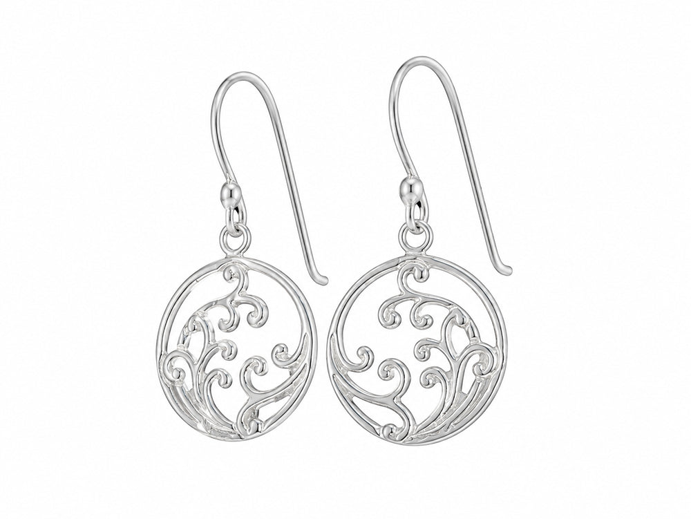 Koru pattern circle hook earrings in sterling silver