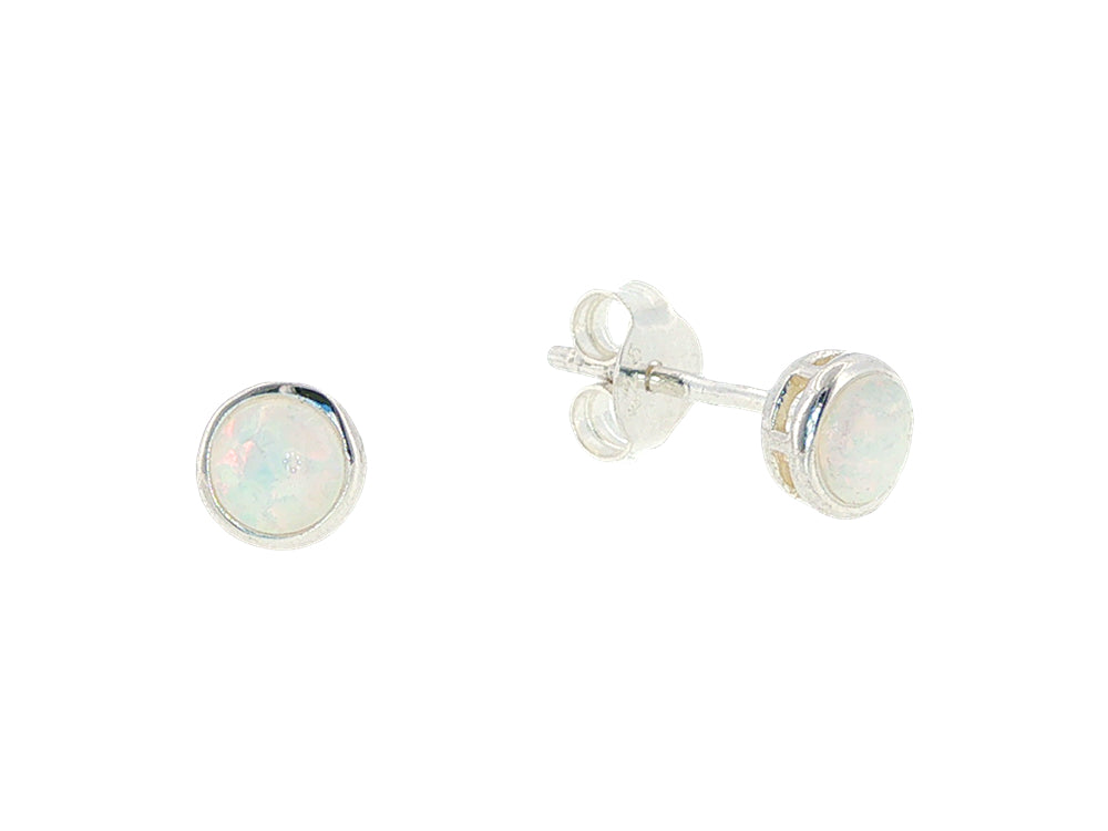 Synthetic opal round stud earrings in sterling silver