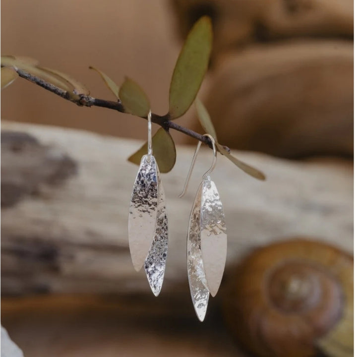 Kauri leaves drop earrings in silver