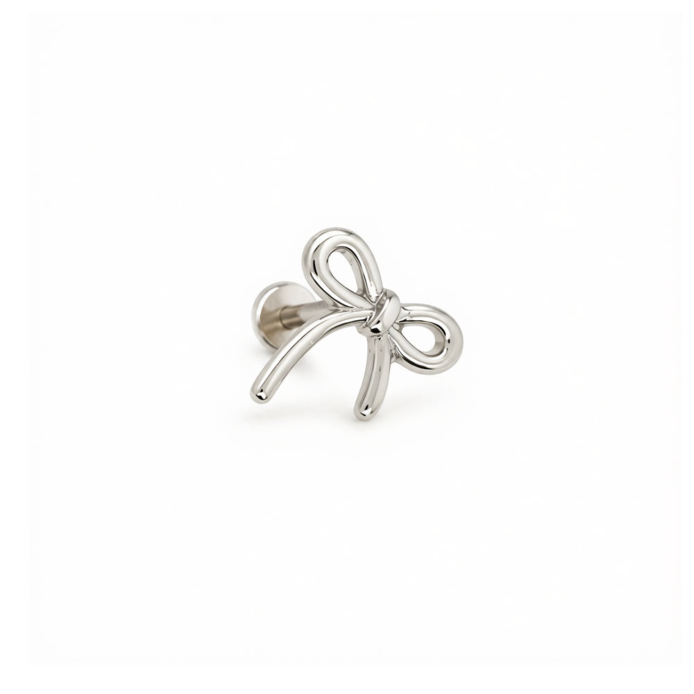 Single helix flat back bow stud in sterling silver