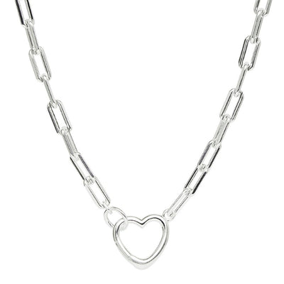 Najo - Cuore rectangle link necklace with heart clasp in sterling silver - 45cm