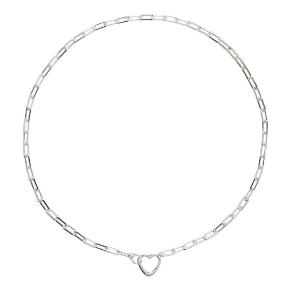 Najo - Cuore rectangle link necklace with heart clasp in sterling silver - 45cm