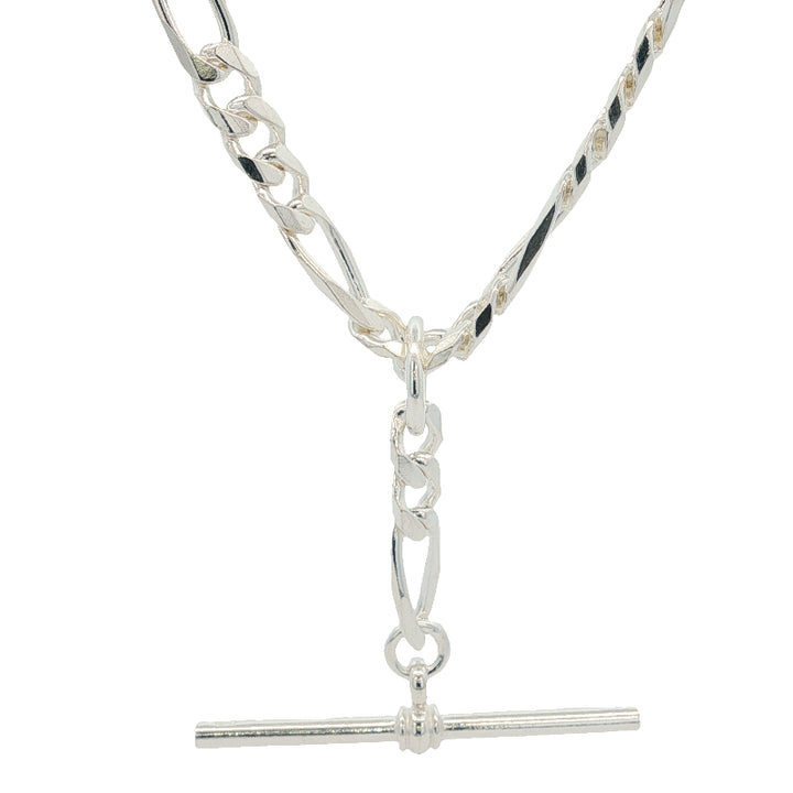 Bevelled side diamond cut curb chain with plain T-bar in sterling silver
