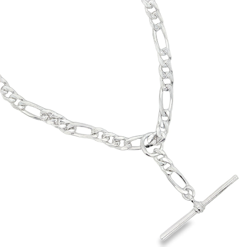 Bevelled side diamond cut curb chain with plain T-bar in sterling silver