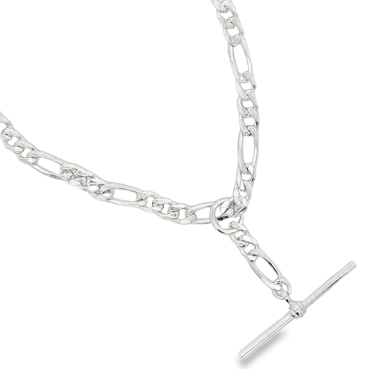 Bevelled side diamond cut curb chain with plain T-bar in sterling silver