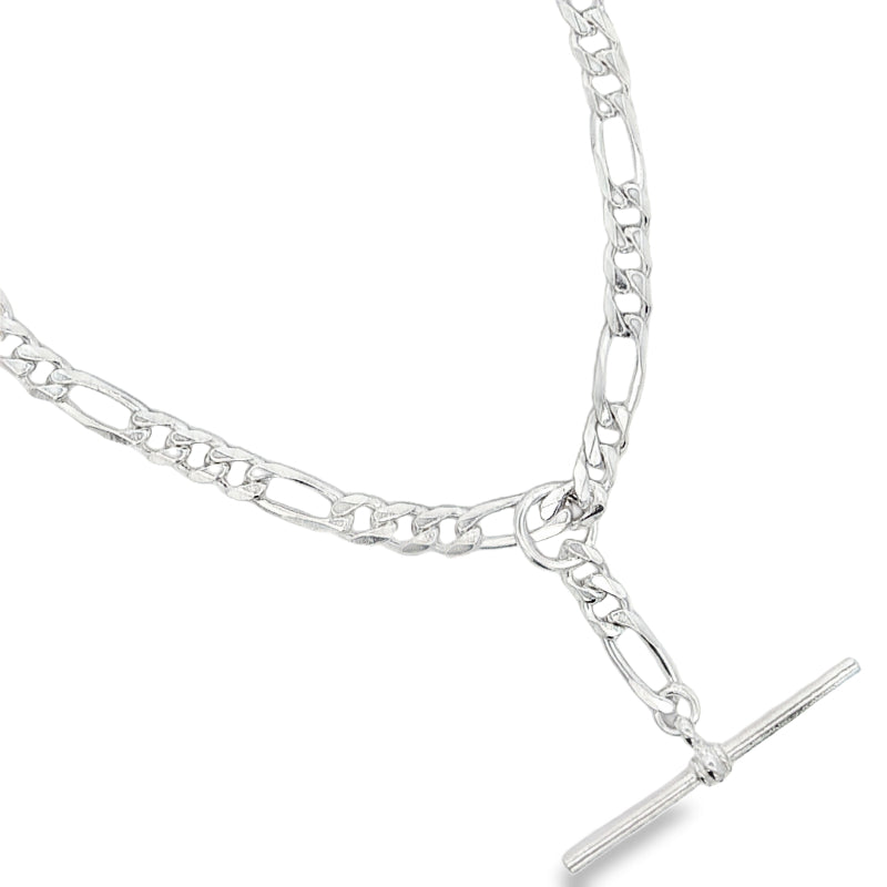 Bevelled side diamond cut curb chain with plain T-bar in sterling silver