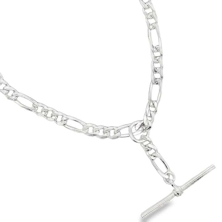 Bevelled side diamond cut curb chain with plain T-bar in sterling silver
