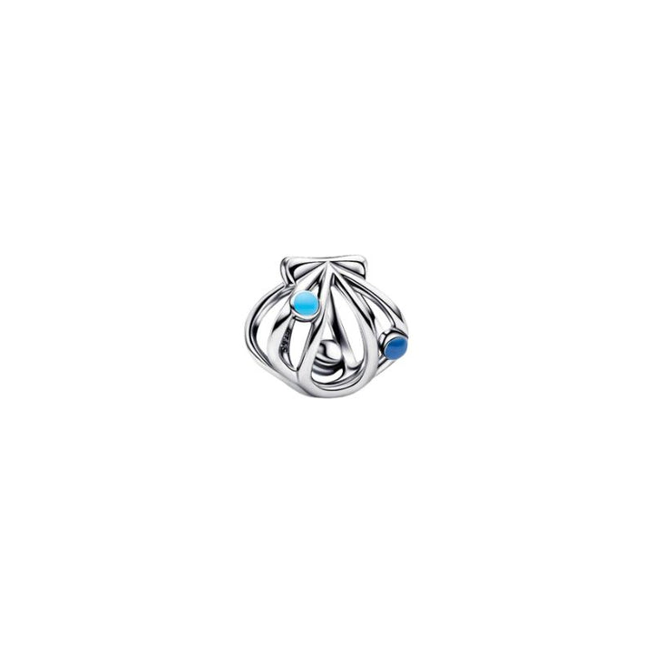 Pandora openwork shell sterling silver charm with blue enamel